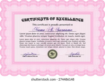 Diploma. With linear background. Vector illustration.Retro design. 