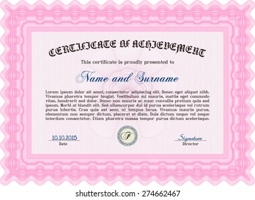 Diploma. With linear background. Vector illustration.Retro design. 