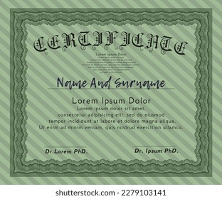 Diploma.  Lovely design.   Vector illustration.  Green color.