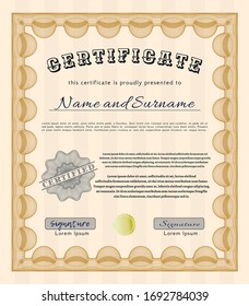 Diploma.  Money Pattern.  With background.  Vector illustration.  Orange color.