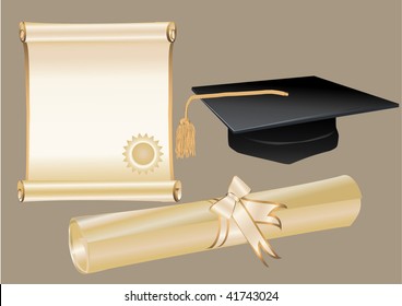 Diploma mortar and certificate