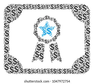 Diploma mosaic of dollars. Vector dollar currency symbols are composed into diploma mosaic.