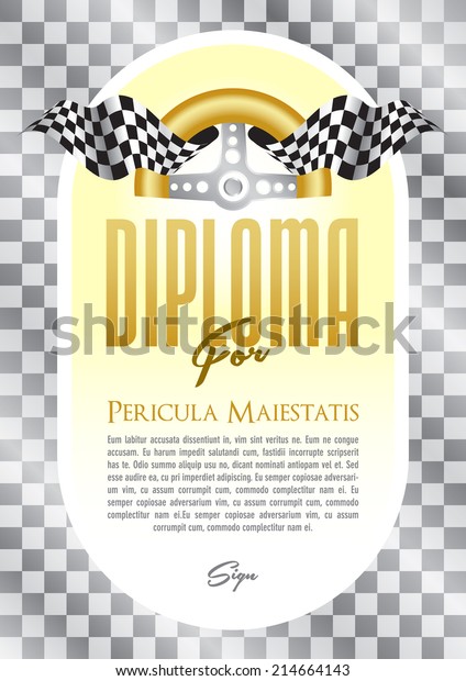 Diploma with a motif of the steering wheel and
starting board for the winner of motor sport, motor-sports
championship race go-karts, auto veteran, veteran race, historic
car ride, cars, trucks