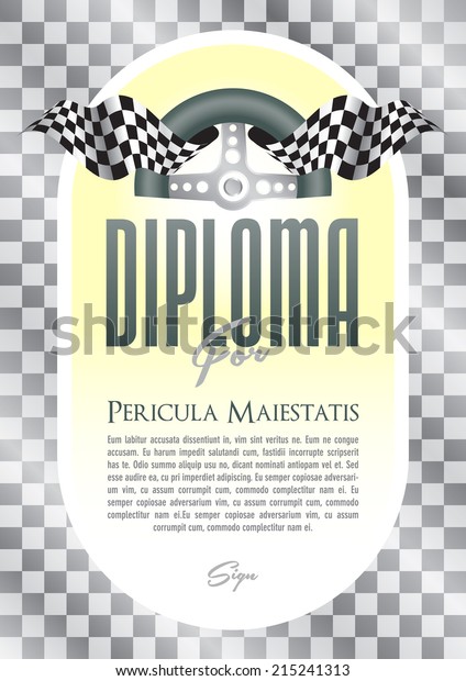 Diploma with a motif of the steering wheel and\
starting board for the winner of motor sport, motor-sports\
championship race go-karts, auto veteran, veteran race, historic\
car ride, cars, trucks