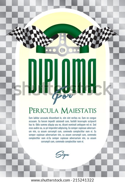 Diploma with a motif of the steering wheel and\
starting board for the winner of motor sport, motor-sports\
championship race go-karts, auto veteran, veteran race, historic\
car ride, cars, trucks