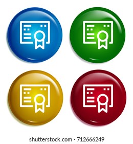 Diploma multi color gradient glossy badge icon set. Realistic shiny badge icon or logo mockup