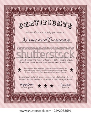 Diploma.  Nice design.  With complex linear background.  Detailed.  Red color.