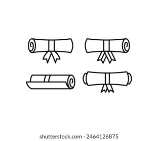 diploma paper roll with ribbon icons vector design simple black white line illustration collections template sets