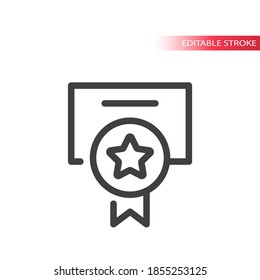 Diplom-Papier, Vektorsymbol. Zertifikat mit Umrisslinie, bearbeitbares Strichsymbol.