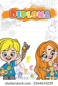 Diploma for participants of exhibitions and competitions in fine arts for a primary school students