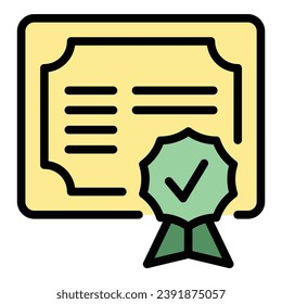 Diploma patent icon outline vector. Legal protection. Data content color flat