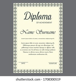Diploma Professional Award Certificate Design Vector Template
