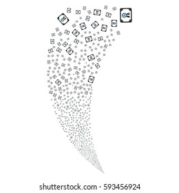 Diploma random fireworks stream. Vector illustration style is flat blue and gray iconic symbols on a white background. Object fountain done from scattered icons.