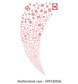 Diploma random fireworks stream. Vector illustration style is flat red iconic symbols on a white background. Object fountain organized from scattered pictograms.