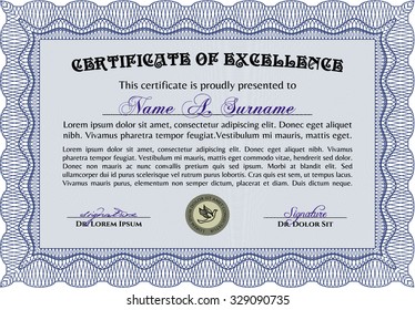 Diploma. Retro design. With complex linear background. Vector pattern that is used in money and certificate.