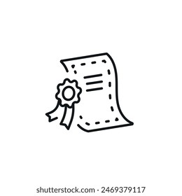 Diploma with ribbon linear icon. Online learning. Line customizable illustration. Contour symbol. Vector isolated outline drawing. Editable stroke