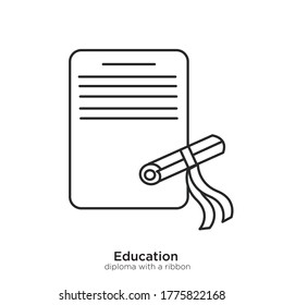 Diploma with a ribbon vector illustration lineal color and filled design