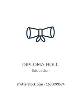 Diploma roll icon. Thin linear diploma roll outline icon isolated on white background from education collection. Line vector sign, symbol for web and mobile