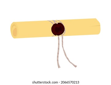 Diploma Rolled Into A Tube Vector Stock Illustration. Paper Pirate Treasure Map. A Package With A Seal. Isolated On A White Background.