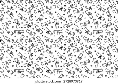 Diploma rolled pattern background. Seamless pattern diploma rolled doodle. Diploma paper roll pattern design. Graduation concept vector design. 