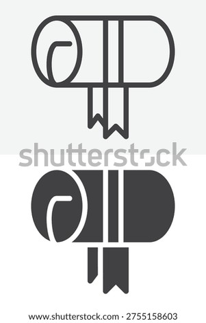 Diploma rolled scroll certificate icon set. Line and outline with solid style icon. Editable stroke vector sign and symbol for graduation diploma scroll icon.