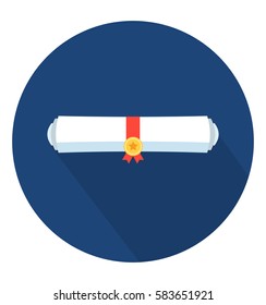 Diploma rolled scroll icon in trendy flat style. Flat design in stylish colors. Isolated. Long Shadow. Simple circle icon. EPS10.