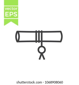Diploma rolled scroll outline icon. Finish education symbol. Graduation day celebration element. Graduate scroll vector