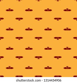 Diploma rolled scroll with stamp and ribbon icon isolated seamless pattern on brown background. Paper scroll with wax seal. Graduation concept. Business certificate. Flat design. Vector Illustration