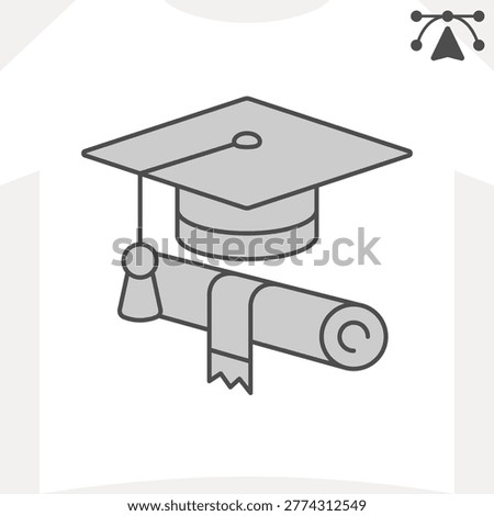 Diploma scroll and cap isometric icon, graduation achievement concept. Vector graphics. Certificate of degree sign and editable stroke, outline style icon for mobile or web design