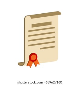 Diploma scroll, certificate symbol. Flat Isometric Icon or Logo. 3D Style Pictogram for Web Design, UI, Mobile App, Infographic. Vector Illustration on white background.