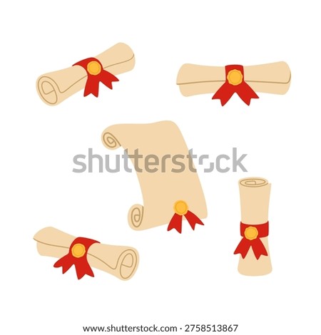 Diploma Scroll Collection Flat Style Illustration