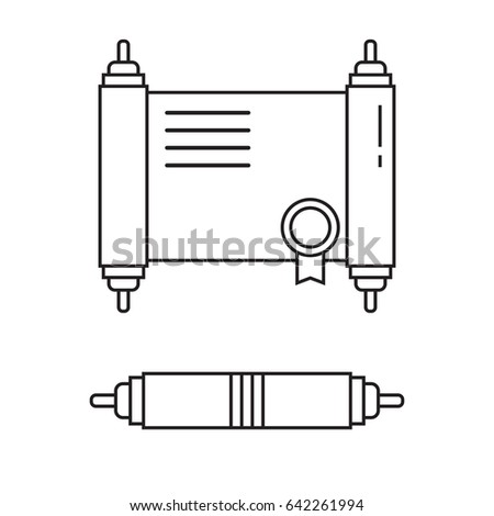 Diploma scroll collection. Unrolled and rolled diploma paper icon with stamp. Graduation test blank isolated on white.