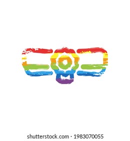 Diploma scroll, graduation certificate, simple icon. Drawing sign with LGBT style, seven colors of rainbow (red, orange, yellow, green, blue, indigo, violet