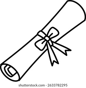 Diploma Scroll Outline Vector with Ribbon Bow for Graduation and Certificate