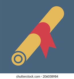  Diploma scroll with red ribbon, vector, flat icon (from set Back to school)