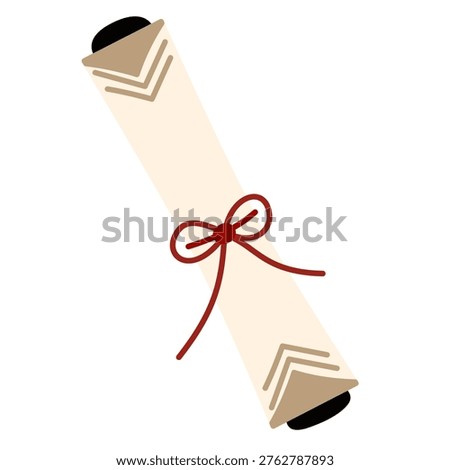 Diploma Scroll with Ribbon in Flat Style for Graduation Certificate Design