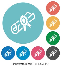 Diploma scroll with seal flat white icons on round color backgrounds