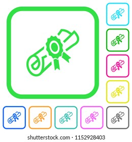 Diploma scroll with seal vivid colored flat icons in curved borders on white background