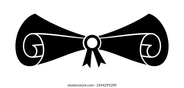 Diploma silhouette flat icon. Rolled paper, scroll. Education document. University graduation certificate. Bachelor, master or professor degree. Vector illustration EPS 10.