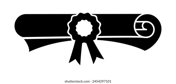 Diploma silhouette flat icon. Rolled paper, scroll. Education document. University graduation certificate. Bachelor, master or professor degree. Vector illustration EPS 10.