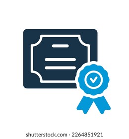 Diploma Silhouette Icon. Certificate with License Badge Icon. Winner Medal Outline Pictogram. Award, Grant, Diploma. Vector Isolated Illustration.