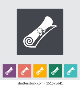 Diploma. Single flat icon. Vector illustration.