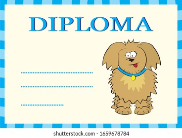 Diploma, smiling dog, winner, vector illustration