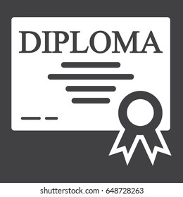 Diploma solid icon, Education and certificate, graduation vector graphics, a filled pattern on a black background, eps 10.