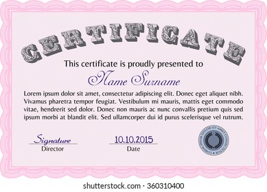 Diploma. Sophisticated design. Vector pattern that is used in currency and diplomas.With complex background. 