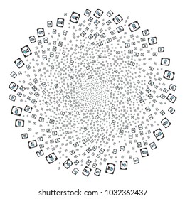 Diploma swirl explosion. Element twist combined from randomized diploma symbols. Vector illustration style is flat iconic symbols.