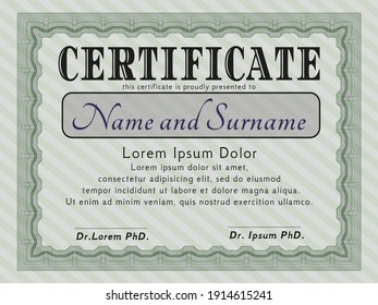 Diploma template or certificate template.  Artistry design.  With complex background.  Vector illustration.  Green color.