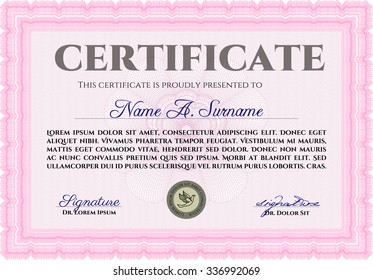 Diploma template or certificate template. Artistry design. Vector pattern that is used in currency and diplomas.With guilloche pattern. 