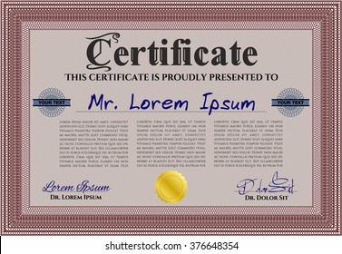 Diploma template or certificate template. Artistry design. Vector pattern that is used in money and certificate. With quality background. Red color.