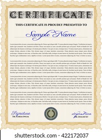 Diploma template or certificate template. Artistry design. With quality background. Vector pattern that is used in money and certificate. Orange color.